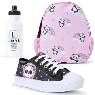 Imagem de Kit Tênis Infantil Feminino Panda Casual + Mochila Garrafinha - LUKYS 