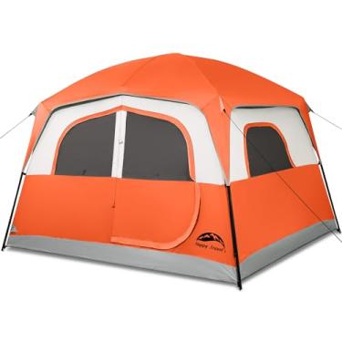 Imagem de Happy Travel Barraca para 6 pessoas para acampamento, impermeável e fácil configuração, barraca de acampamento com mosca de chuva, barraca portátil grande para família com 5 janelas grandes de malha e