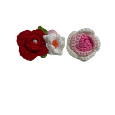 Imagem de Wtanrion Vintage fio trançado crochê rosa flor broche clipe feminino vestido decoração, Small, Acrilonitrila butadieno estireno Ferro, Pérola