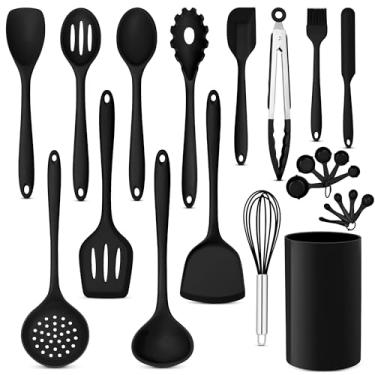 Imagem de E-far Conjunto de utensílios de cozinha de silicone, 24 peças de utensílios de cozinha resistentes ao calor com suporte, utensílios de cozinha de silicone com espátula, espátula, espátula, espátula,