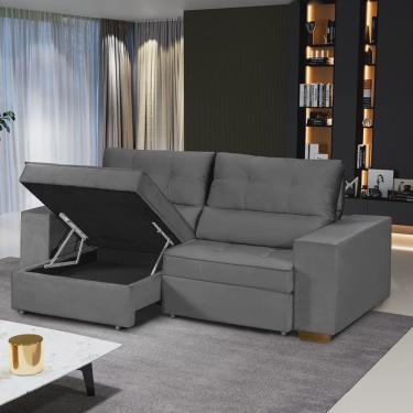 Imagem de Sofá Baú Retrátil e Reclinável 4 Lugares 220cm Veludo La Plata Yescasa