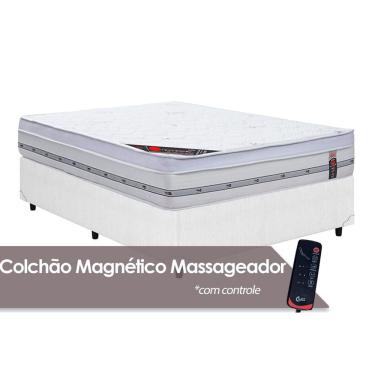Imagem de Cama Box Casal: Colchão Molas Pocket Ensacadas Castor Gold Star Niponpedic Magnético c/ Vibro Massagem + Base crc Courano White(138x188)