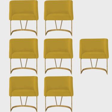 Imagem de Kit 08 Poltrona Cadeira Aurora Luxo Confort Industrial Ferro Dourado Suede Amarelo - Ahz Móveis