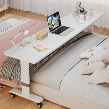 Imagem de Mesa de cama, mesa de cama com rodas, mesa de sobrecama, mesa móvel com rodas, mesa de computador para altura ajustável