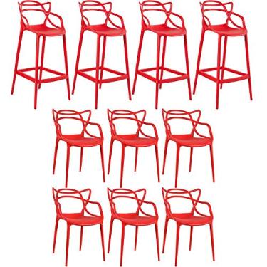 Imagem de Loft7, Kit 6 cadeiras + 4 banquetas altas Masters Allegra Vermelho