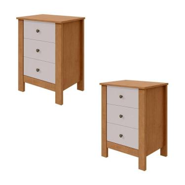 Imagem de Kit 2 Mesas De Cabeceira Dubai Com 3 Gavetas New Amendoa/off White
