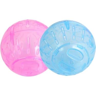 Imagem de 2 bolas de hamster azuis e rosa rotundity bola de hamster bola transparente para exercícios anões roda de corrida gerbil, corrida, pequenos animais, roda de movimento silencioso, suprimentos portáteis