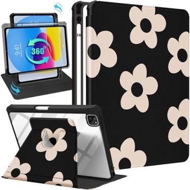 Imagem de Uppuppy Capa para iPad Air de 5ª/4ª geração de 10,9 polegadas, capa feminina para iPad Pro de 11 polegadas, capa fólio feminina, suporte para lápis, design floral fofo, suporte giratório para iPad Air 5/4 (2022/2020)/Pro 11 polegadas