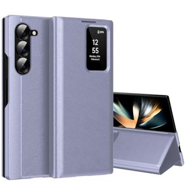 Imagem de Capa para Samsung Galaxy Z Fold 4 com tela pequena inteligente, capa carteira S-View, para Samsung Fold 4, capa de janela inteligente, capa protetora de couro flip inteligente para Samsung Z Fold4