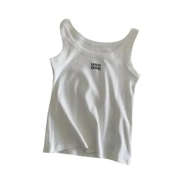 Imagem de Regata Feminina Slim Fit Sem Mangas Estilo Marca De Luxo Verão Roupa D