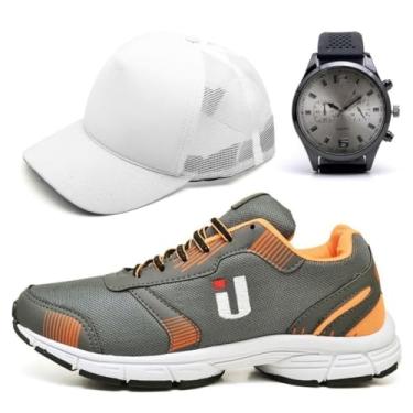 Imagem de Tênis Masculino Esportivo Academia Caminhada Acompanha Brindes Boné e Relógio (Laranja, BR, Adulto, Numérico, 40)