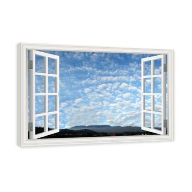 Imagem de PY3H69 Arte de parede em tela de janela aberta, impressão natural em tela. Lindo céu 43,2 cm, decoração de parede de paisagem de janela, decoração de casa moderna moldura interna 60 x 90 cm - 23,6 x