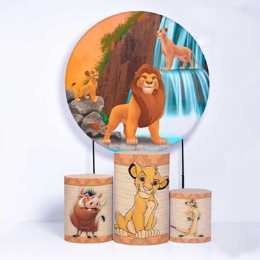 Imagem de Kit Painel de Festa Redondo de 1,50m e Trio de Cilindros Rei Leão - Fera Print