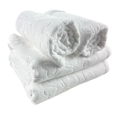 Imagem de Jogo de Banho 4 Peças Romance Aveludada 100% Algodão Toalha Fio Penteado Coração Borboleta Alta Absorção e Maciez (Branco)