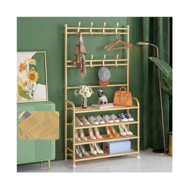 Imagem de Sapateiro sapato sapateira organizador de sapatos de 5 níveis para entrada e sapateira, cabide moderno, organizador de sapatos de metal leve com ganchos de fila dupla para quarto, corredor, ofi