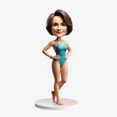 Imagem de Mulher de natação personalizada que balança a cabeça em traje de banho azul, estatueta personalizada feita à mão para o dia das mães, esporte aquático independente, grandeza, colecionável