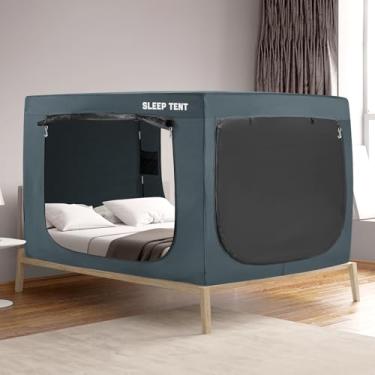 Imagem de YAVIL Tenda De Cama Queen Bed Canopy Dream Tents Para Ambientes Internos, Tendas Blackout Portáteis, Privacidade, Espaço Quente, Respirável, Dormir Crianças E Adultos (Azul Marinho, Colchão Não Incl