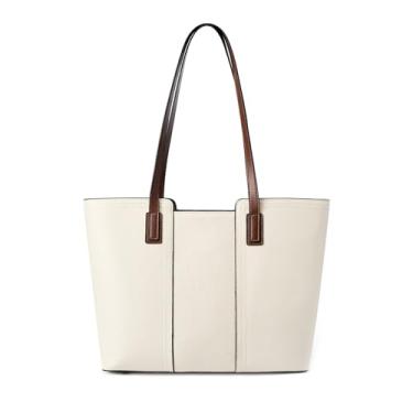 Imagem de MFFOR Bolsa feminina para uso diário, bolsa de ombro de couro legítimo, preta para viagens, compras, transporte multiuso, Bege, Large