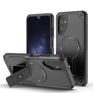 Imagem de MVVKKY Para Samsung Galaxy A25 Shockproof Armor Invisible Stand Case Magnetic Antique Cover (Para Samsung Galaxy A25/Preto)
