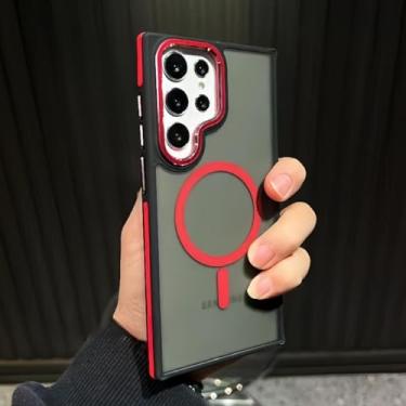 Imagem de MVVKKY Para Samsung S24 Ultra Luxury Matte Magnetic Phone Case Capa de telefone sem fio com carregamento à prova de choque (para Samsung S24 Ultra/vermelho)