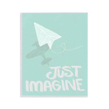 Imagem de Stupell Industries Arte inspiradora de placa de parede com frase Just Imagine, design de Chen Alyesh, 28 x 35 cm