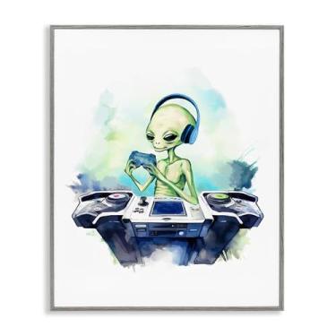 Imagem de Stupell Industries Arte giclée emoldurada cinza Tech Alien Playing Videogame, design de Lil' Rue, 28 x 35 cm