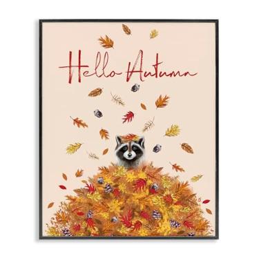 Imagem de Stupell Industries Hello Autumn Raccoon Black Framed Giclee Art, design por Elizabeth Tyndall, 61 x 76