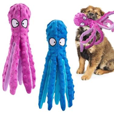 Imagem de Alphatool Brinquedos Squeaky Dog – 2 peças de pelúcia macia para mastigar filhotes de cachorro para mantê-los ocupados, polvo sem enchimento, essenciais interativos para dentição pequenos e médios