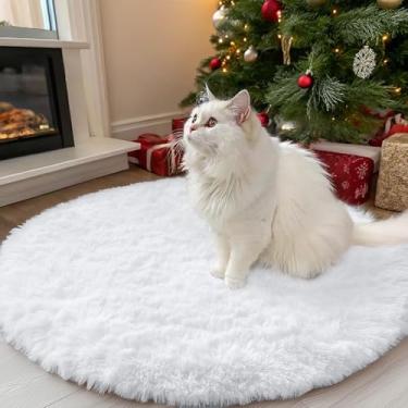 Imagem de OLANLY Tapetes redondos brancos para quarto – laváveis na máquina, tapetes circulares de 90 cm para sala de estar, tapete felpudo macio e fofo para meninas e meninos, quartos de berçário, dormitórios