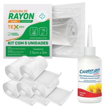 Imagem de Atadura Rayon Estéril Texmed 7,5x5m 5 un + Óleo Girassol 100ml