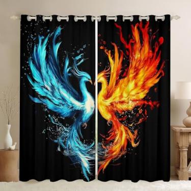 Imagem de Feelyou Cortinas Phoenix para quarto (2 painéis, 42 x 63 polegadas) cortinas de escurecimento de fênix fogo gelo decoração pássaro mágico vida selvagem antiga animal fofo 30%-50% cortinas blecaute
