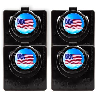 Imagem de Trash Snap Porta-sacos reutilizáveis para lixo e reciclagem | Sistema de clipe adesivo ecológico para carro, trailer, casa, viagem, barco | Plástico reciclado Old Glory - pacote com 4