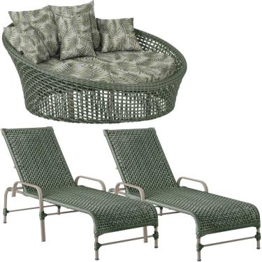 Imagem de Kit Chaise Hungria e Espreguiçadeiras Catar Corda Náutica Alumínio Trama