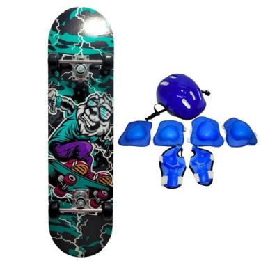 Imagem de Skate Infantil Cachorro 50 Kg + Kit Proteção Completo Azul - Funs