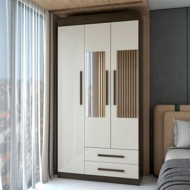 Imagem de Guarda-Roupa Solteiro Sublime 3 Portas 2 Gavetas com Espelho Imbuia/Off White - Panorama Móveis