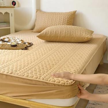 Imagem de Protetor de colchão acolchoado respirável com bolso profundo, capa de cama antiderrapante, capa de colchão impermeável espessa, lavável, à prova de poeira, acessório de cama amarelo||Queen: 150 x 200