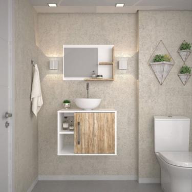 Imagem de Conjunto para Banheiro Gabinete com Cuba Redonda R30 e Espelheira Laura Branco Chess Carvalho