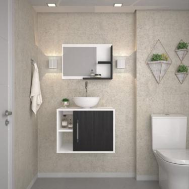 Imagem de Conjunto para Banheiro Gabinete com Cuba Redonda R30 e Espelheira Laura Branco Chess Preto ônix