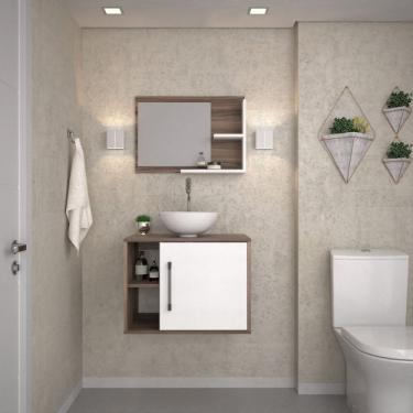 Imagem de Conjunto para Banheiro Gabinete com Cuba Redonda R30 e Espelheira Laura Nogal Branco Chess