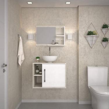 Imagem de Conjunto para Banheiro Gabinete com Cuba Redonda R30 e Espelheira Laura Snow Branco Chess