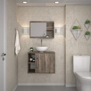 Imagem de Conjunto para Banheiro Gabinete com Cuba Redonda R30 e Espelheira Laura Carvalho Dark