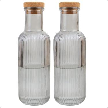 Imagem de Kit 2 Garrafas de Vidro Canelado para Água Suco 1 Litro Colorida Grace com Tampa Rolha (Preta)