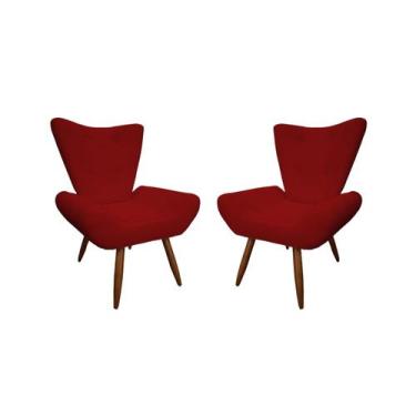 Imagem de Kit 2 Poltronas Decorativa Emilia Suede Vermelho Pés Madeira Mz Decor 