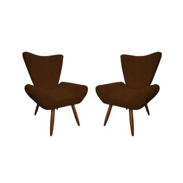 Imagem de Kit 2 Poltronas Decorativa Emilia Suede Marrom Pés Madeira Mz Decor - 