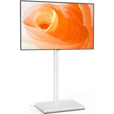 Imagem de TVON Suporte de TV de chão com suporte para a maioria das TVs planas/curvas de 32 a 60 polegadas de até 40 kg, suporte de TV ajustável em altura com base de madeira, suporte giratório de TV para