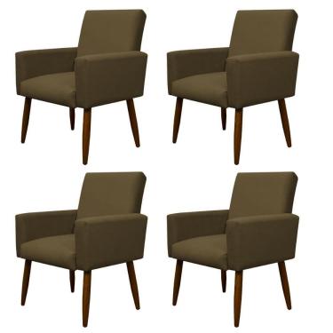 Imagem de Kit 4 Poltronas Para Sala Pés De Madeira Nina Claro Marrom Claro