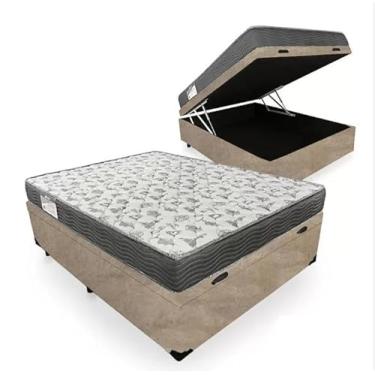 Imagem de Cama Box Com Baú Casal Suede Bege + Colchão De Espuma D33- Iso 100 138cm
