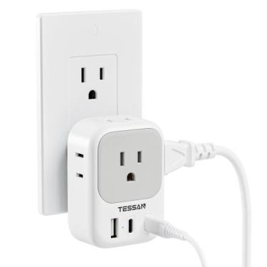 Imagem de Carregador de parede USB TESSAN Outlet Splitter com 4 tomadas AC e 3 U