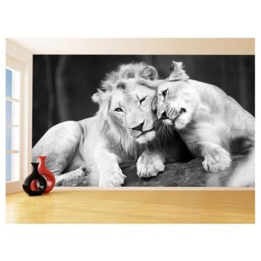 Imagem de Papel De Parede 3D Animais Leão Família Casal 3,5M Anm527 - Você Decor