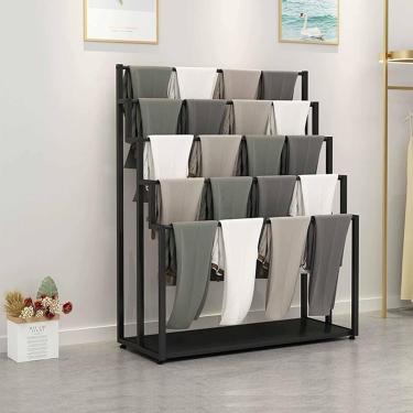 Imagem de Suporte De Exposição De Lenço De Chão, Loja De Roupas 5 Camadas De Suporte De Lenço De Metal Dourado, Organizador Comercial Hijab Expositor Rack Lojas De Varejo Cinto Su, Black, 150 * 40 * 150cm
